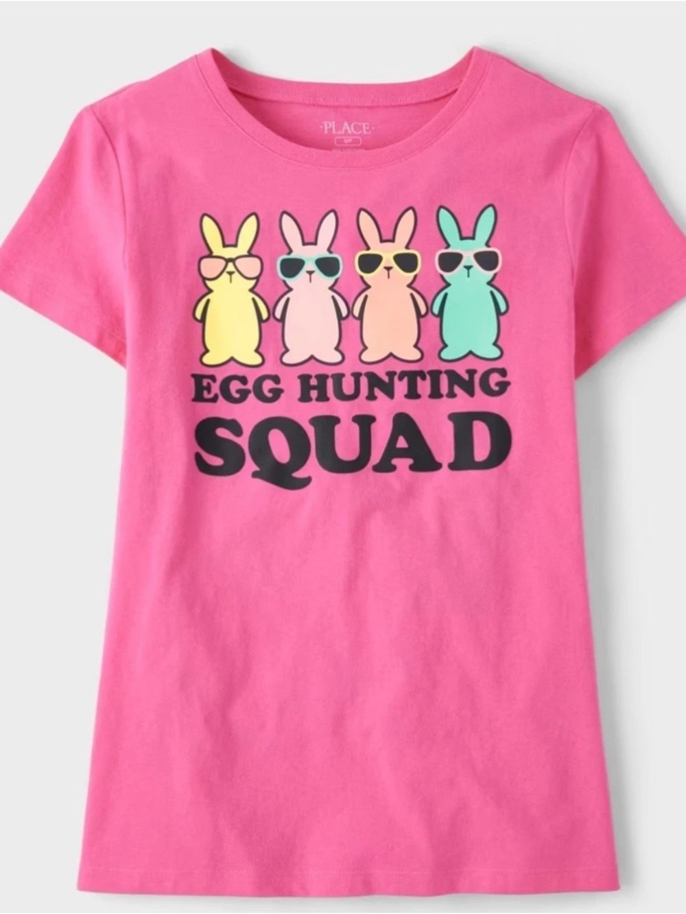 NWT Children's Place Women’s XL Pink Easter Egg Hunting Squad Short Sleeve Shirt